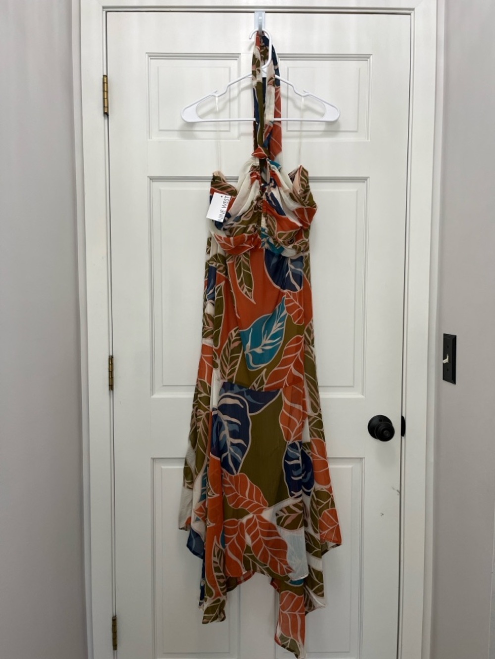 NWT Nine West Tropical Leaf Print Halter Midi Dress - Size Large